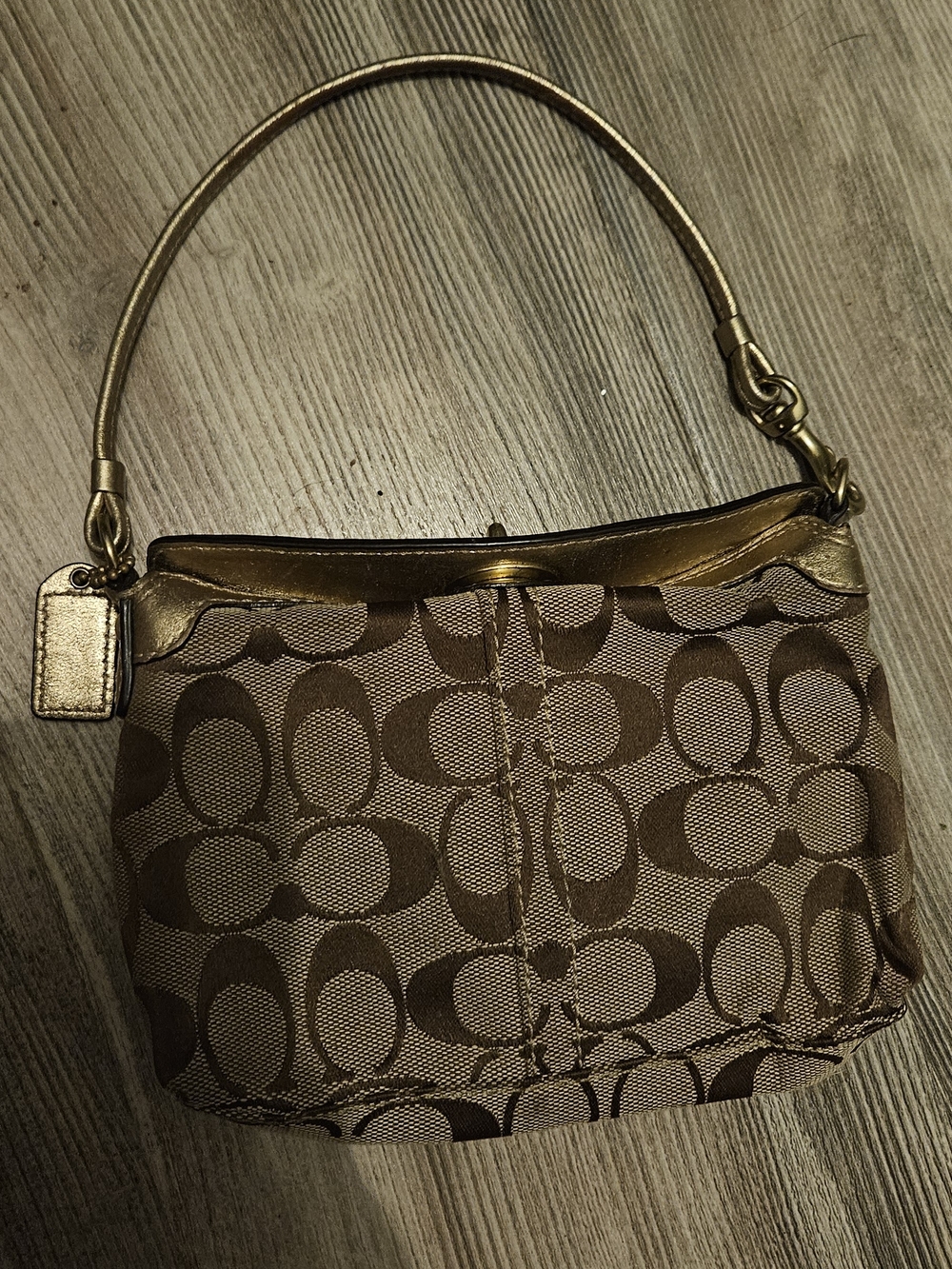Coach Brown Signature Canvas Baguette Mini Bag